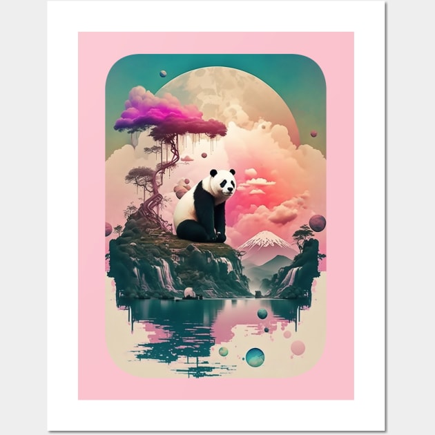 Panda Under a Pink Tree Wall Art by DavidLoblaw